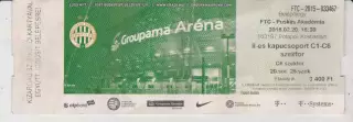 Квиток. FTC(Ференцварош Угорщина) - Puskas Акаdemia(Угорщина)20.02.2016 Б