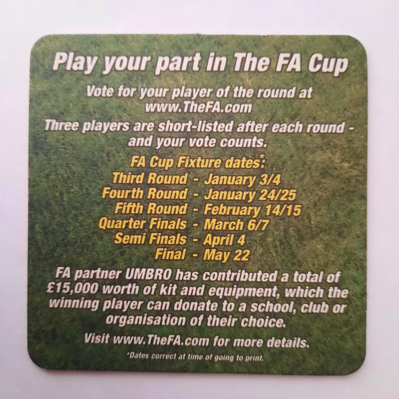 Бирдекель(подставка под пивной стакан.) Футбол. Кубок Англии. Пиво Карлсберг. 1