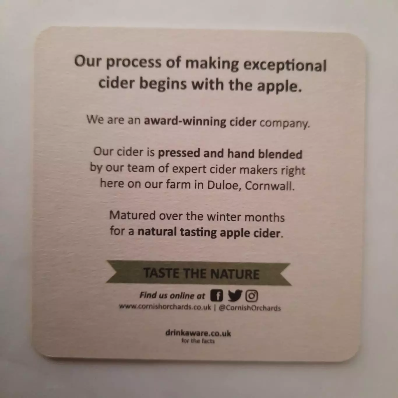 Бирдекель (подставка под пивной стакан/бокал). Пиво Корниш Орчардс. 1