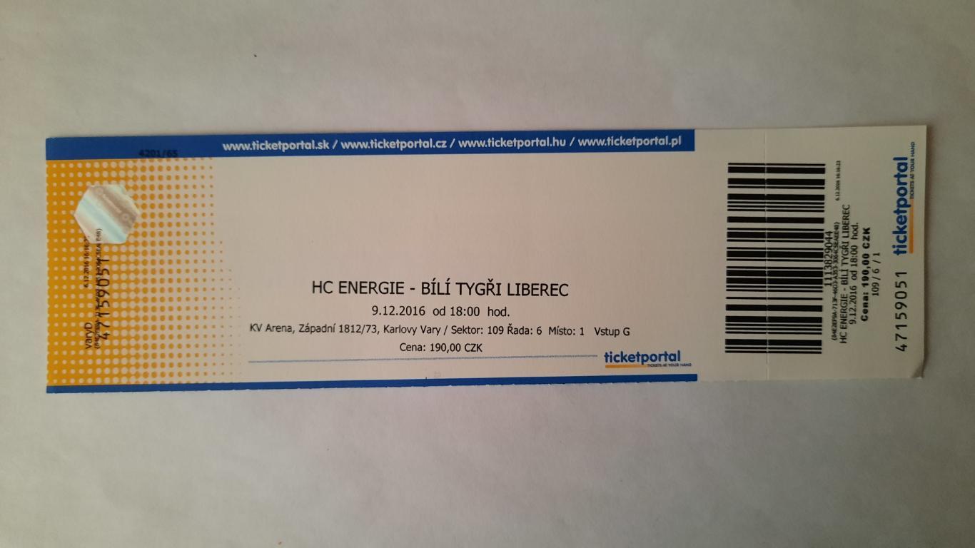 Билет на хоккей Энергия Карловы Вары - Либерец чемпионат Чехии