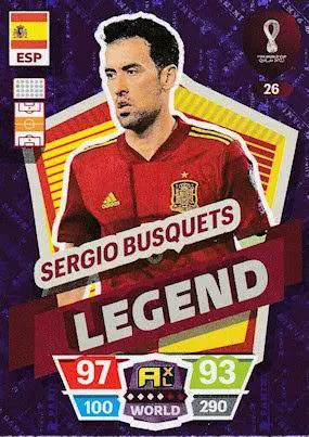 FIFA World Cup Qatar 2022 #26 Sergio Busquets (Spain) Legend Adrenalyn XL