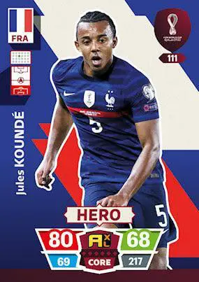 FIFA World Cup Qatar 2022#111 Jules Kounde (France) Hero Adrenalyn XL