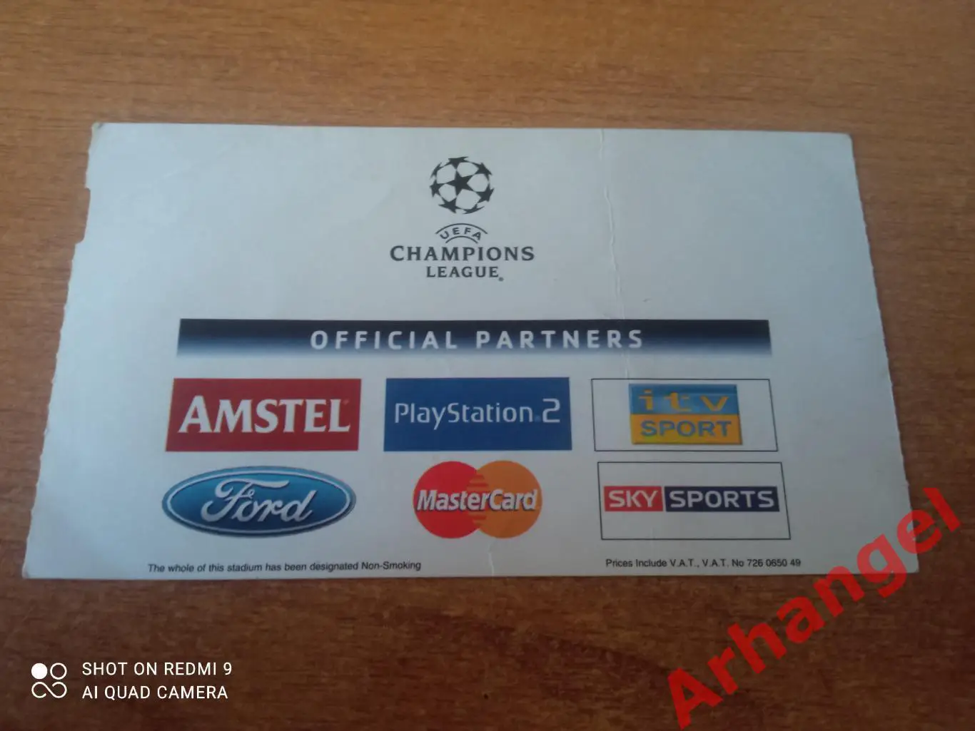 Билет:20.10.2004 ЛЧ Челси(Англия)-ЦСКА(Москва) 1