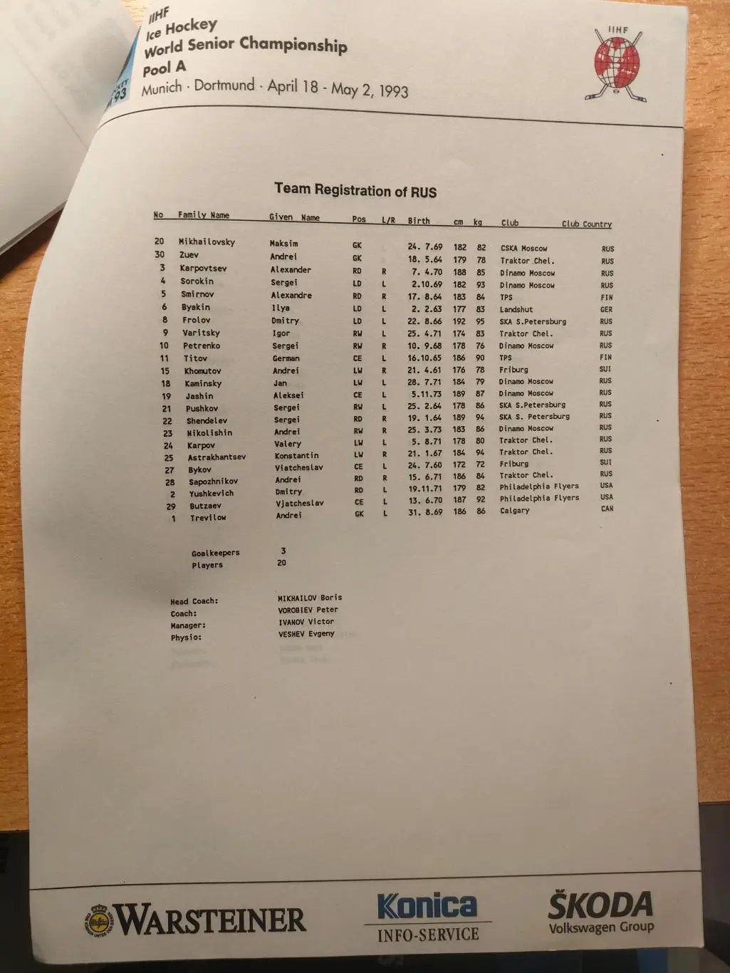 ЧМ 1996 *Германия *Россия *вкладыш с составами *12 стр. 1