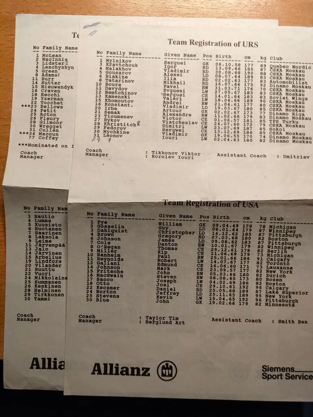 ЧМ 1990 *Швейцария *СССР *Вкладыш с составами *Чемпионат мира