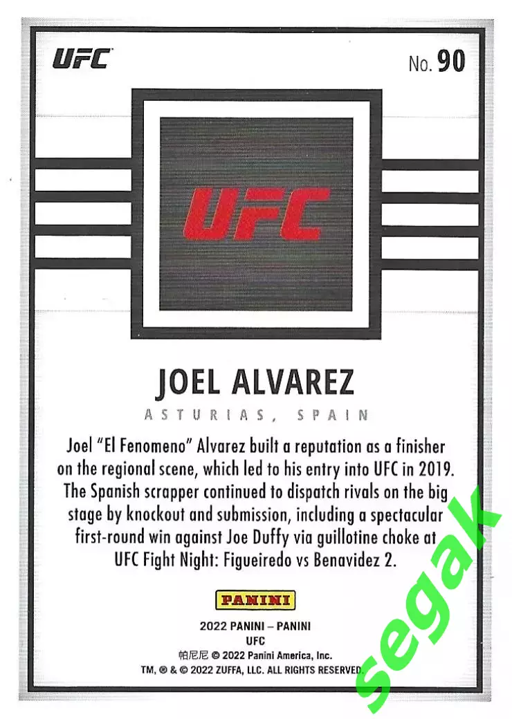 Карточка PANINI UFC Debut edition 2022 Joel Alvarez/Джоэл Альварез 1