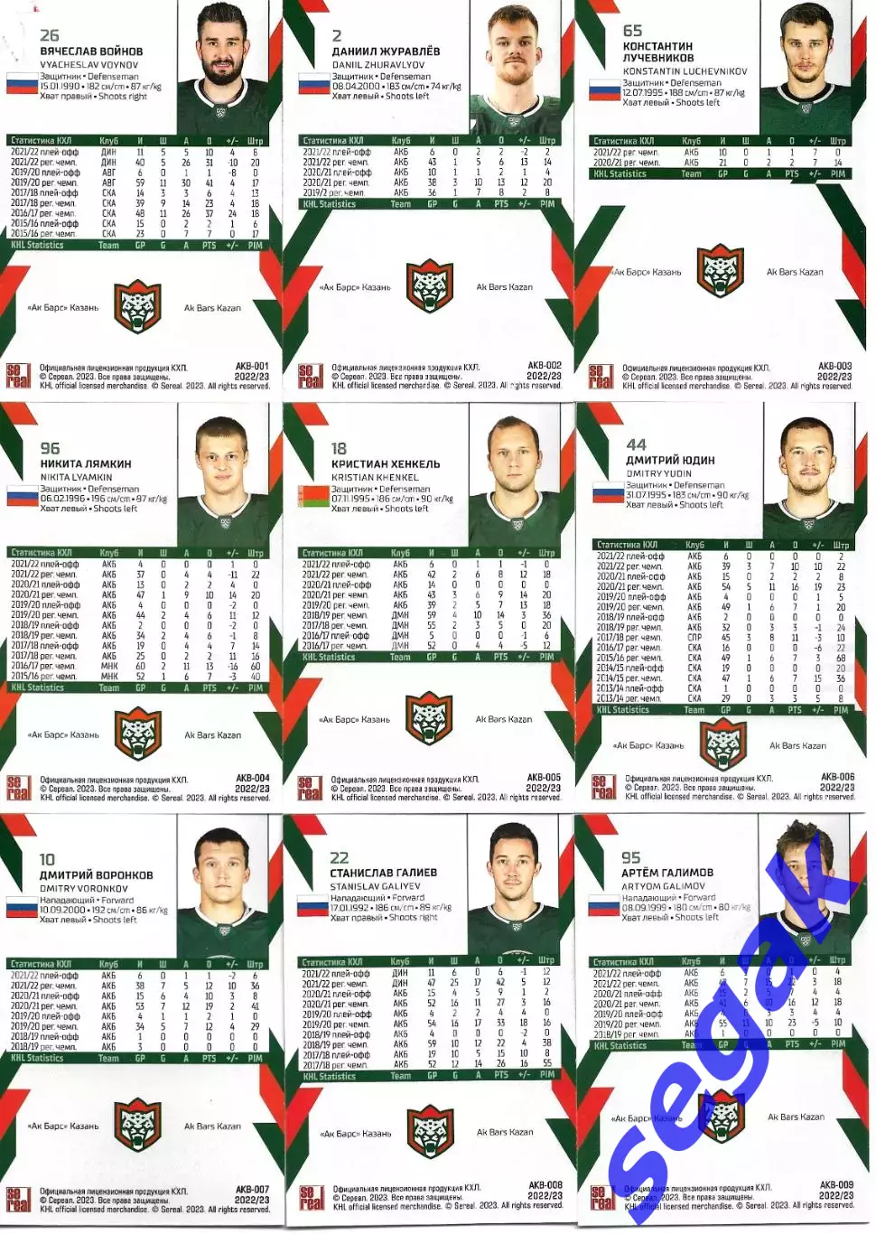 SeReal Карточки КХЛ 2022-2023 ХК Ак Барс Казань (Полный базовый сет-18 карт) 1