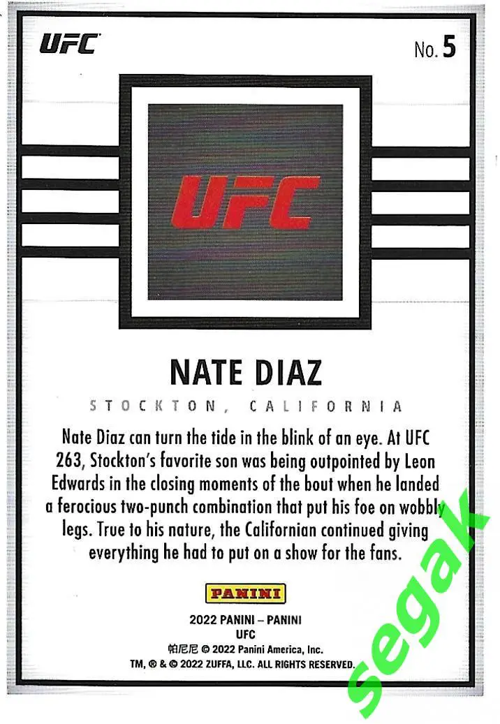 Карточка PANINI UFC Debut edition 2022 Nate Diaz 1