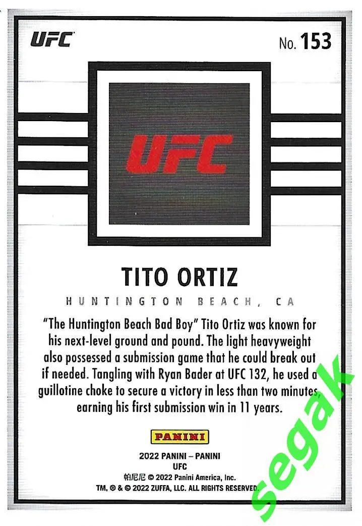 Карточка PANINI UFC Debut edition 2022 Tito Ortiz 1