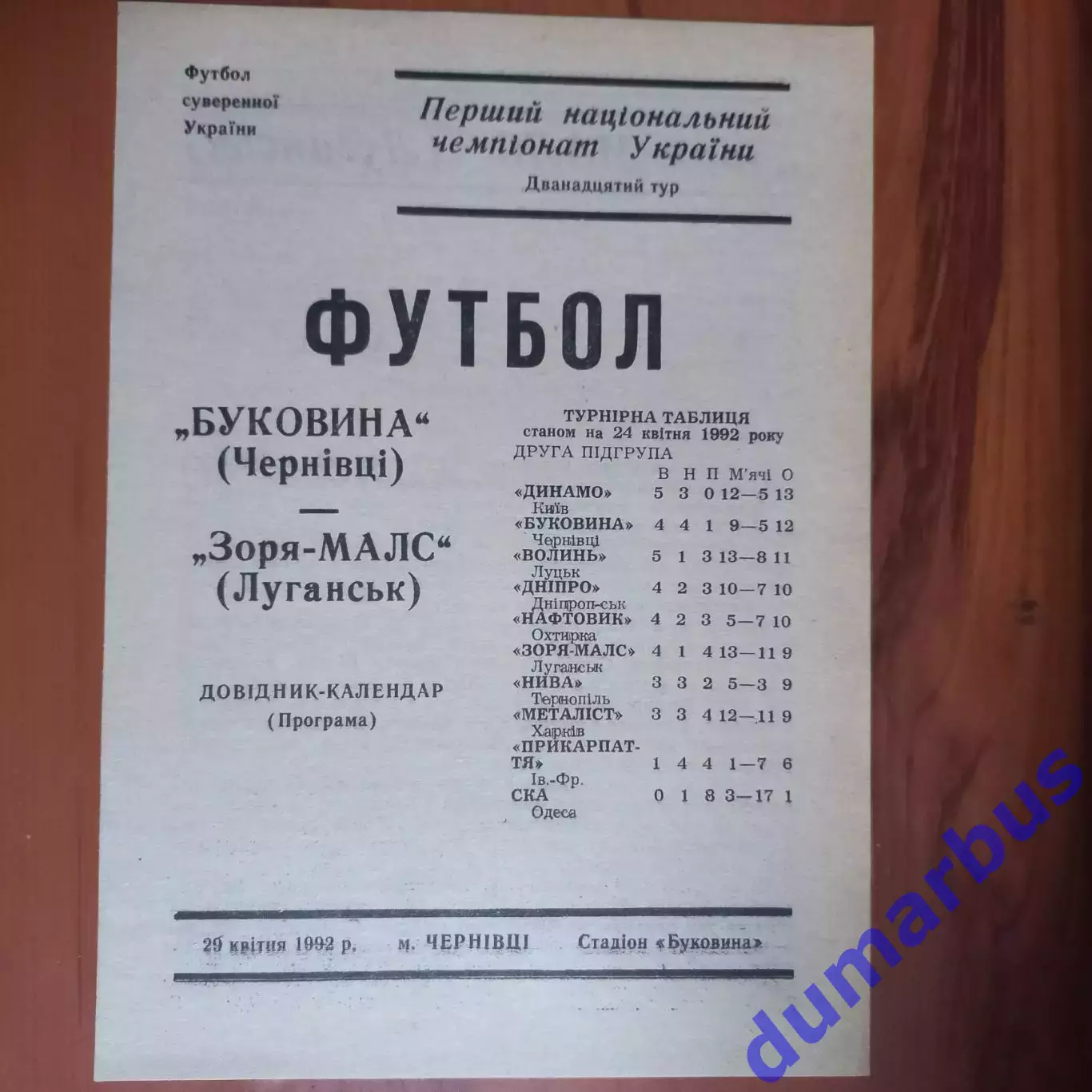1992 Буковина Черновцы – Заря-Малс Луганск 29.04.1992(1ЧУ)