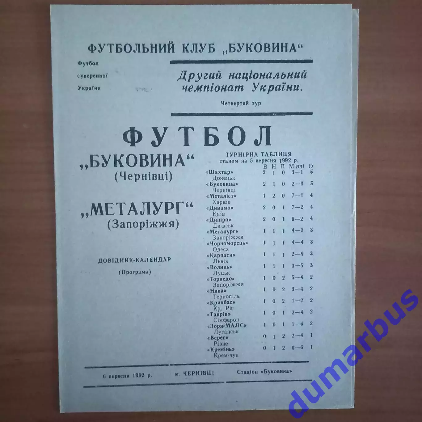 1992/1993 Буковина Черновцы – Металлург Запорожье 06.09.1992 (2ЧУ)