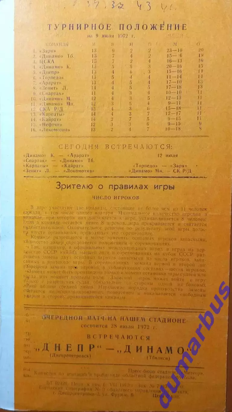1972 Днепр Днепропетровск – Нефтчи Баку 11.07.72 1