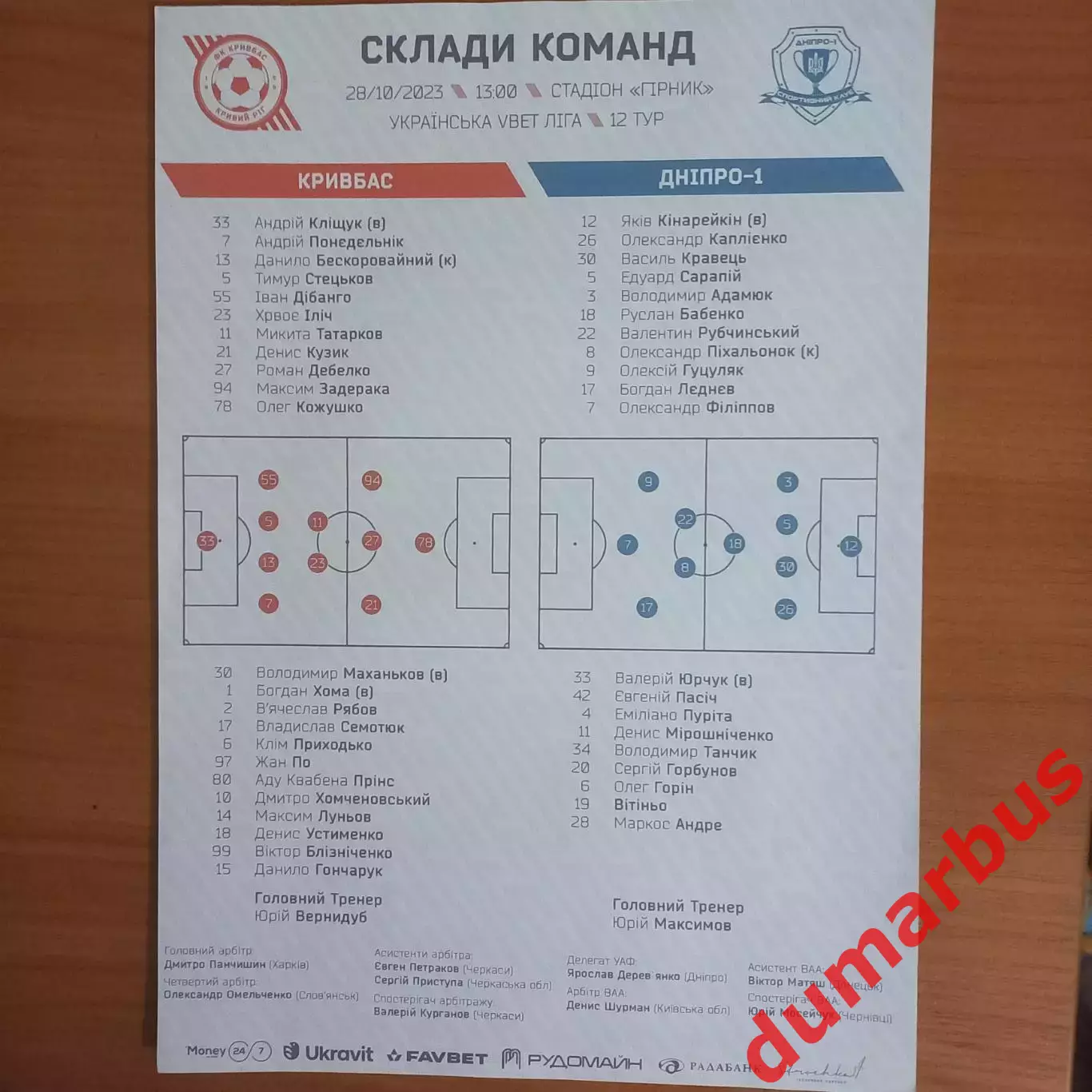 Кривбасс (Кривой Рог) – Днепр-1 (Днепр) 2023/2024, 28.10.23 1