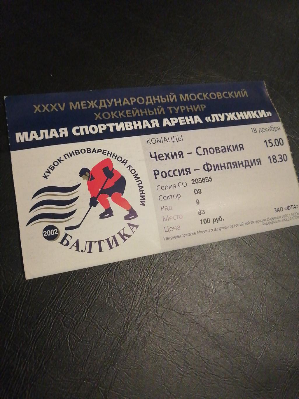 Билет 35-й международный московский хоккейный турнир 2002