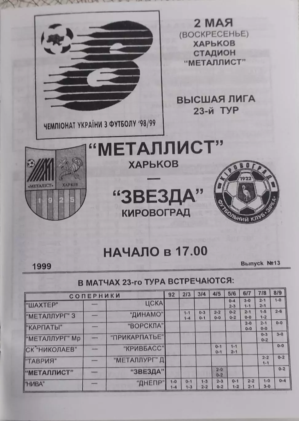 Металлист Харьков-Звезда Кировоград.2.05.1999.Чемпионат Украины.