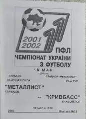Металлист Харьков-Кривбасс Кривой Рог.18.05.2002.Чемпионат Украины.