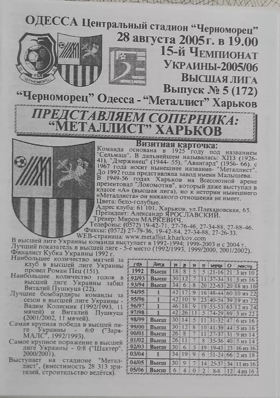 Черноморец Одесса-Металлист Харьков.28.08.2005.Чемпионат Украины.
