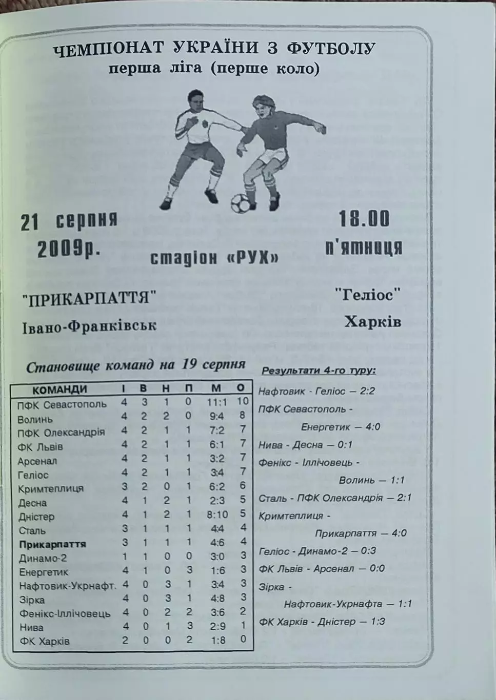 Прикарпатье Ивано-Франковск-Гелиос Харьков.21.08.2009.Чемпионат Украины.1 лига.