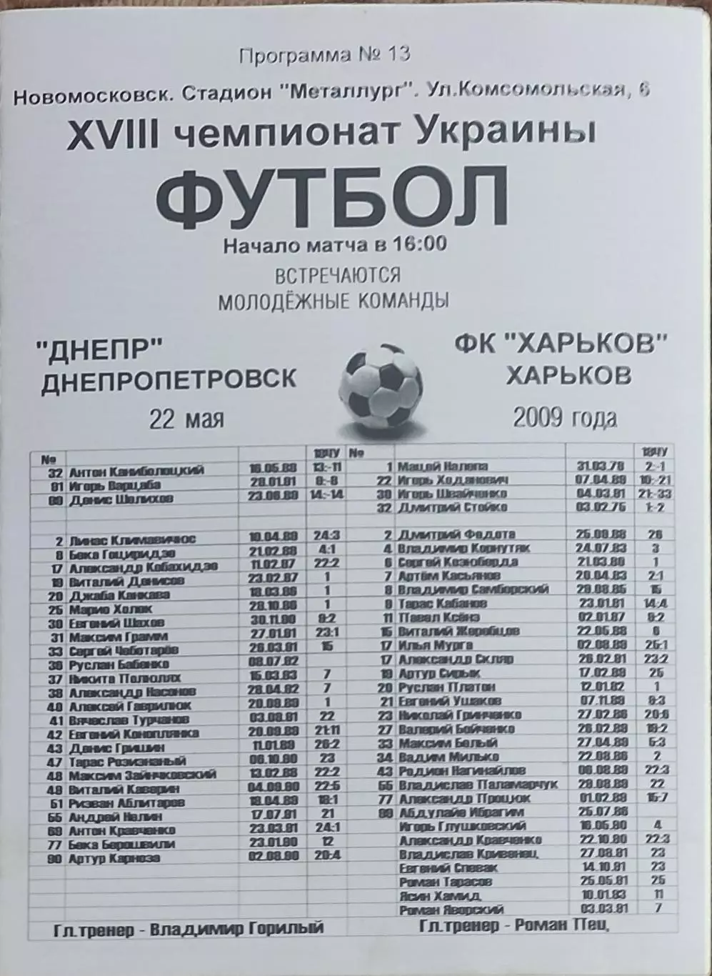 Днепр Днепропетровск-ФК Харьков.22.05.2009.Чемпионат Украины.Молодежные.