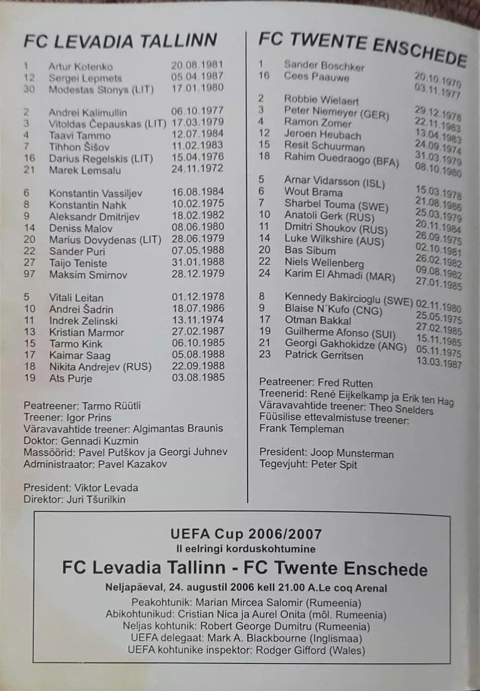 Левадия Эстония -Твенте Нидерланды.24.08.2006.Кубок УЕФА. 1