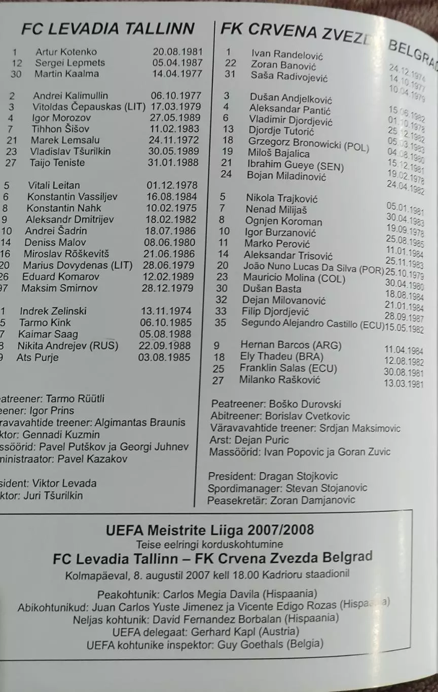 Левадия Эстония-Црвена Звезда Сербия.8.08.2007.Лига Чемпионов. 1