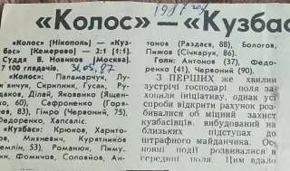 Колос Никополь-Кузбасс Кемерово.31.05.1987.Отчет о матче.
