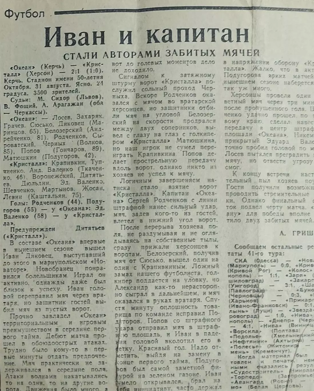 Океан Керчь-Кристалл Херсон.31.08.1989.Отчет о матче.