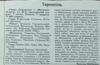 Нива Тернополь-Металлист Харьков.К.У.1/4 финала. 7.04.1993.Отчет о матче.