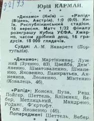 Динамо Киев Украина-Рапид Австрия.16.09.1992.Отчет о матче.