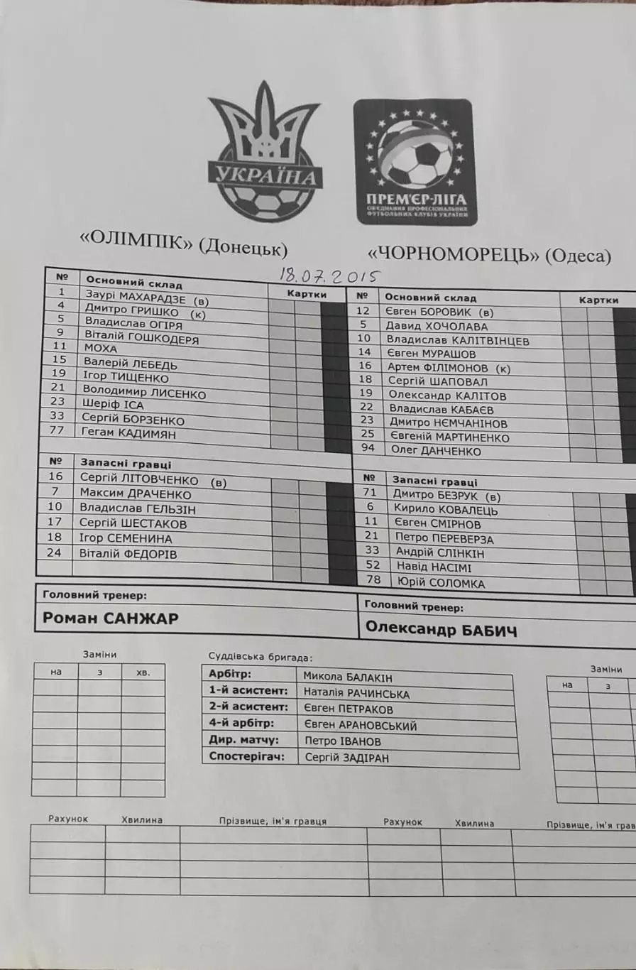 Олимпик Донецк-Черноморец Одесса.18.07.2015.Чемпионат Украины.