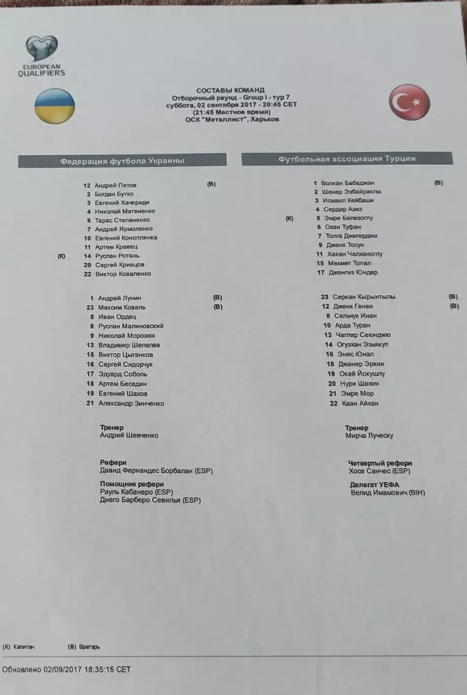 Украина - Турция.2.09.2017.