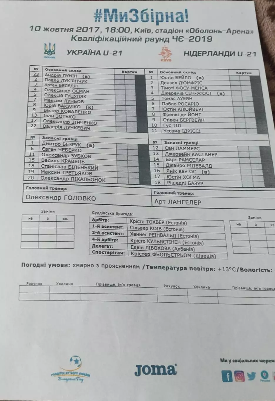 Украина -Голландия.10.10.2017.U-21.