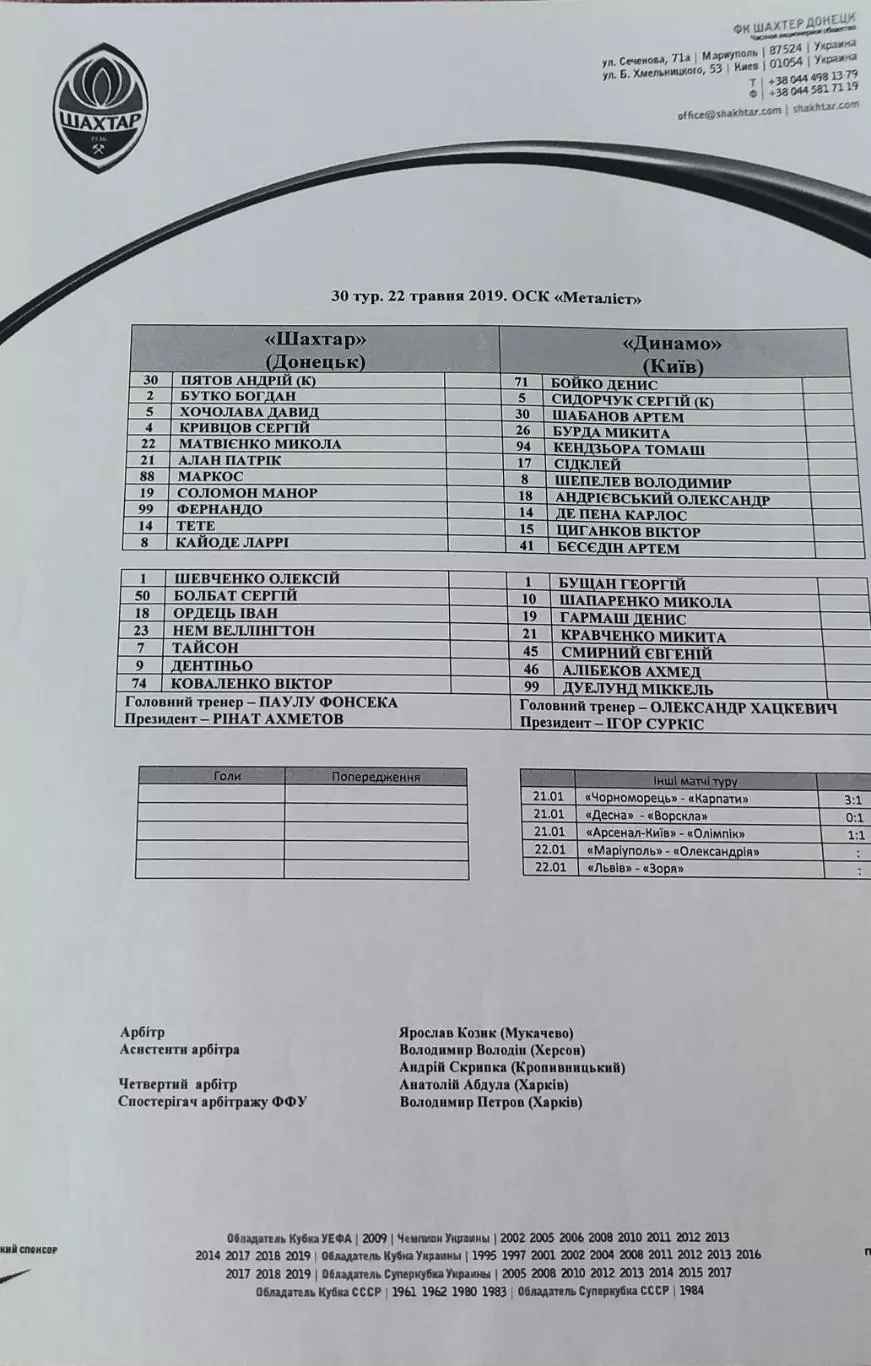 Шахтер Донецк-Динамо Киев.22.05.2019.Чемпионат Украины.