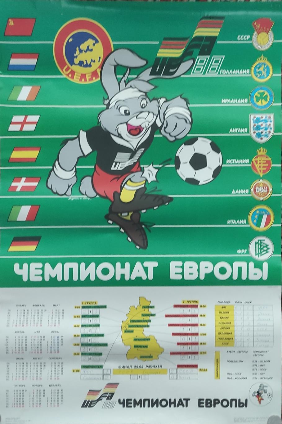 Плакат -календарь.1988.Чемпионат Европы.