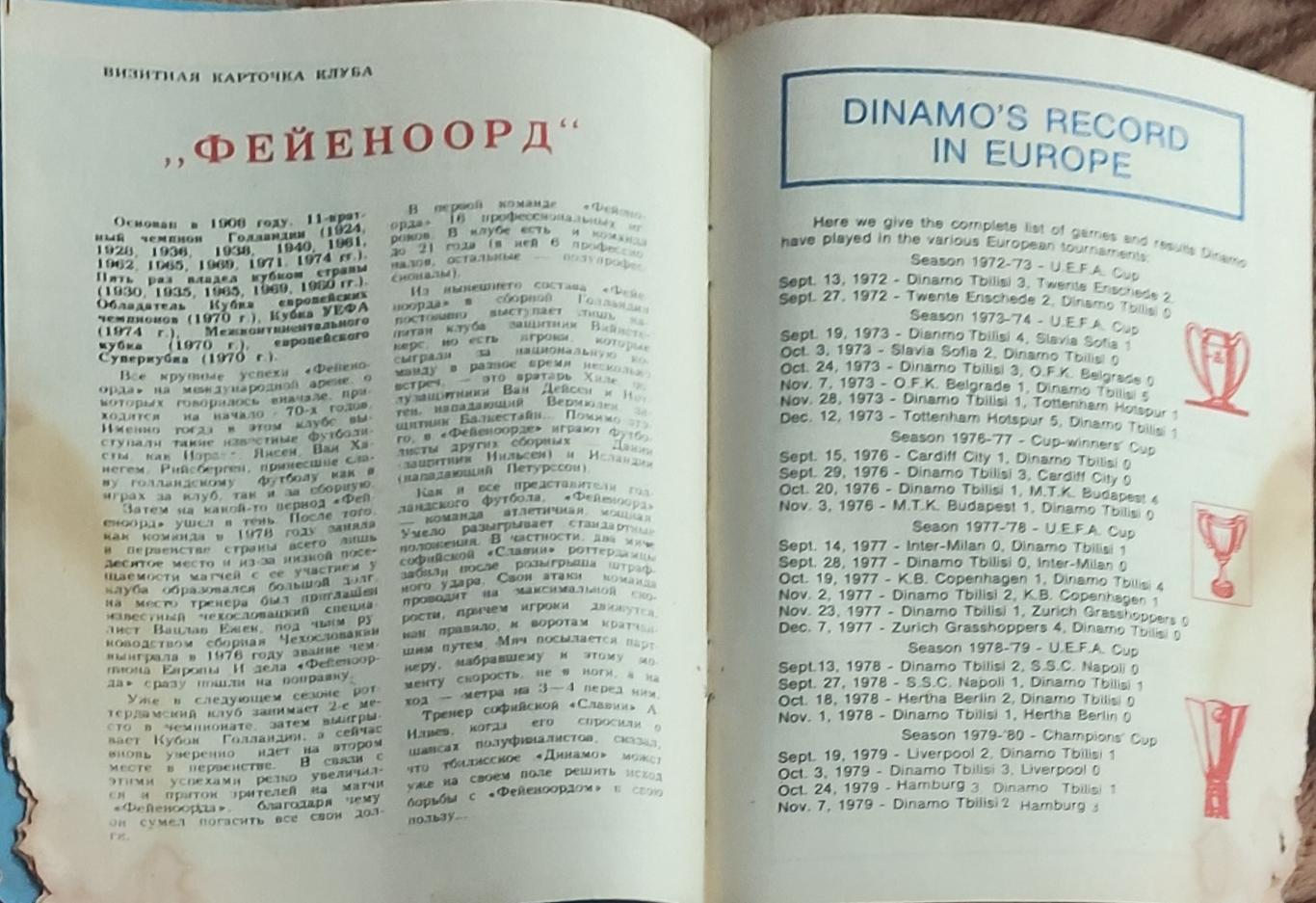 Динамо Тбилиси-Фейеноорд Голландия.8.04.1981.Кубок Кубков. 1