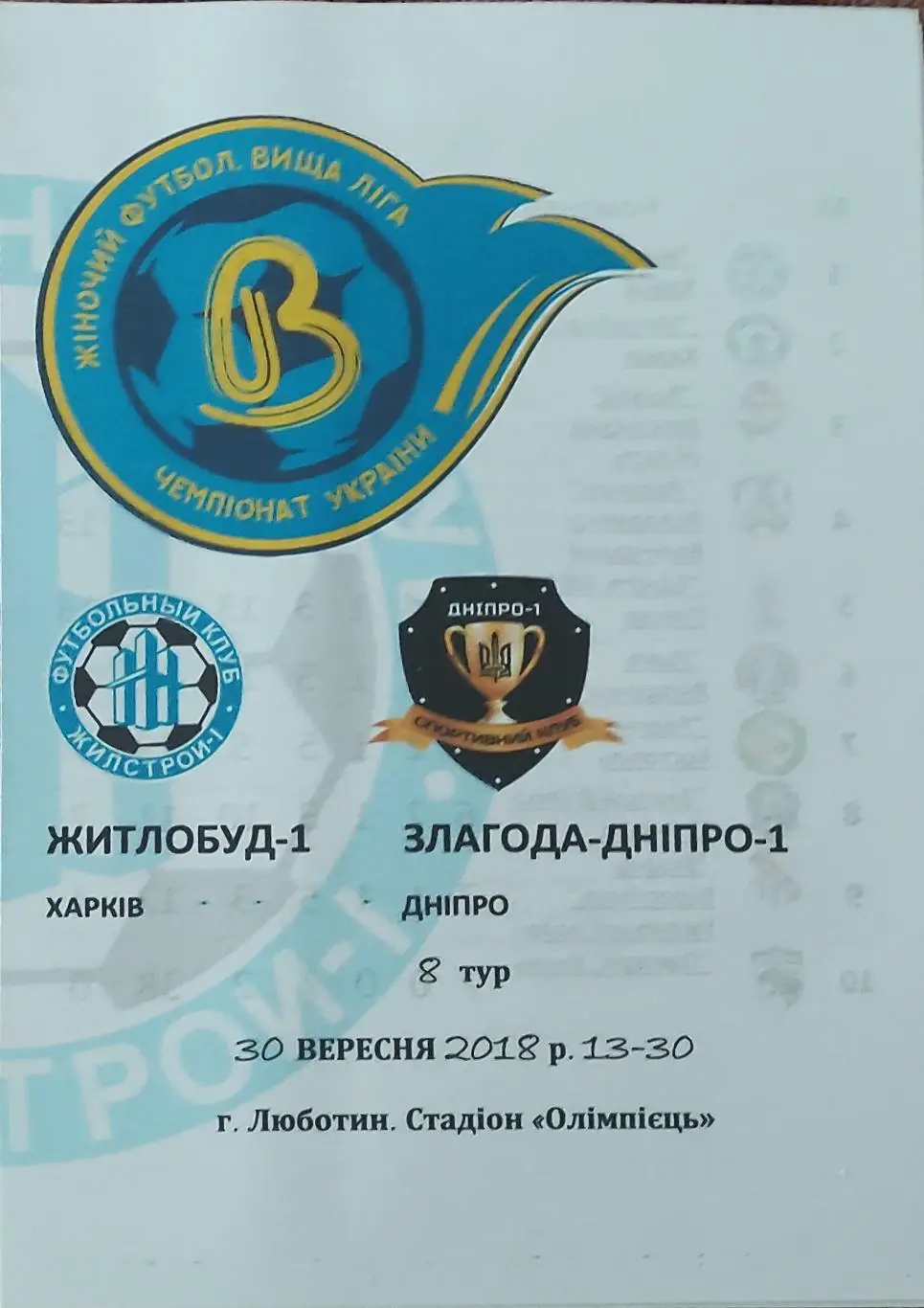 Жилстрой-1 Харьков-Злагода-Днепр-1 Днепр.30.09.2018.Чемпионат Украины.Женщины.