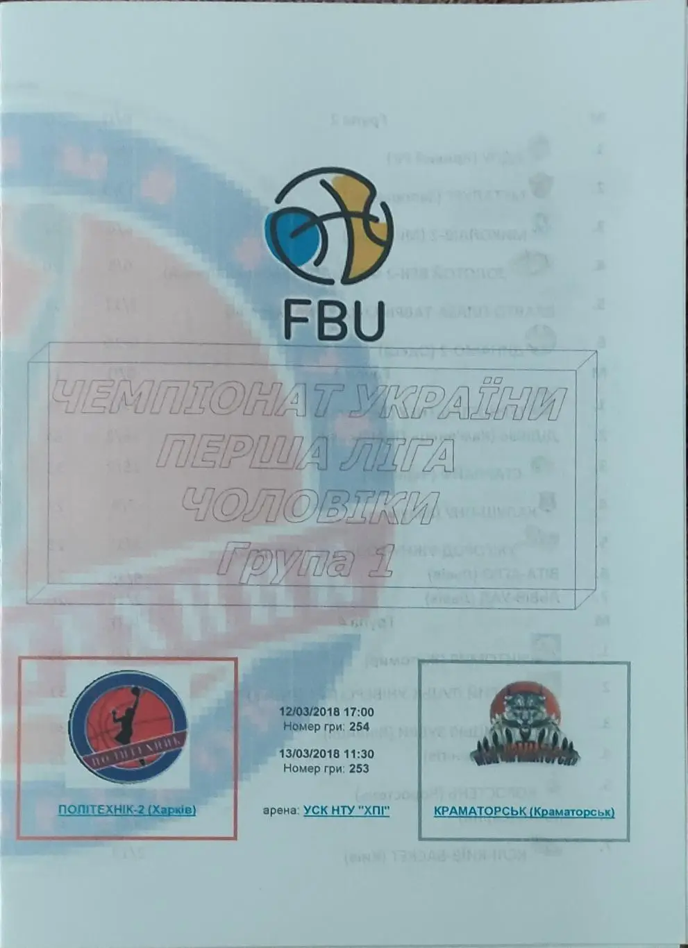 Политехник-2 Харьков-БК Краматорск.12-13.03.2018.1 лига Украины