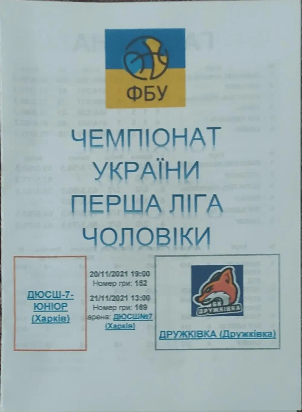 ДЮСШ-7 Юниор Харьков-БК Дружковка .20-21.11.2021.1 лига Украины