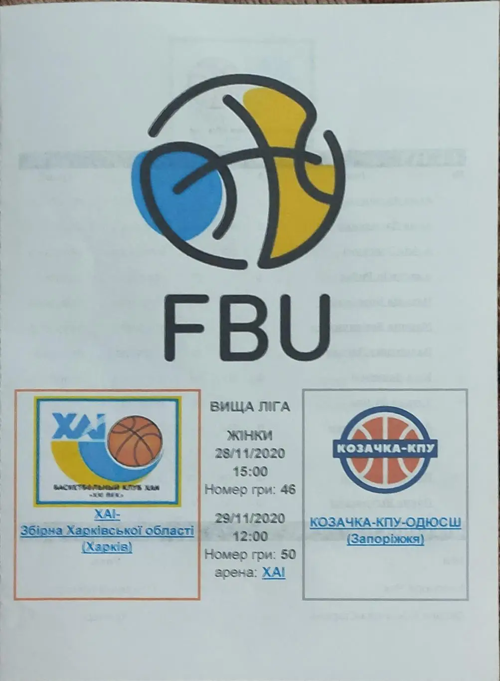 ХАИ Харьков -Козачка Запорожье.28-29.11.2020.Высшая лига Украины.Женщины.