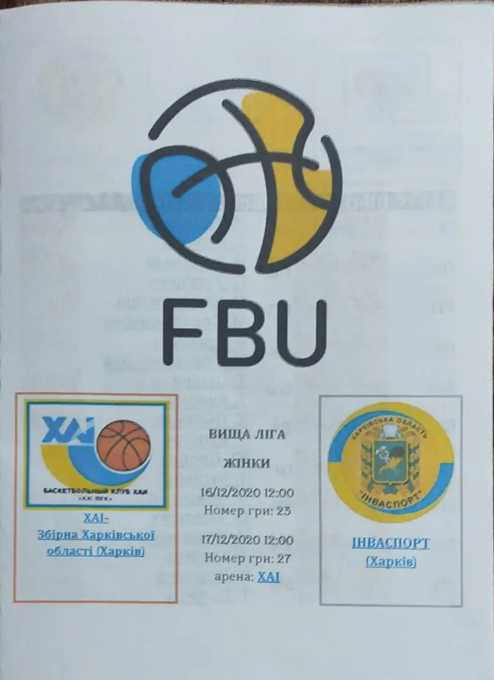 ХАИ Харьков -Инваспорт Харьков.16-17.12.2020.Высшая лига Украины.Женщины.