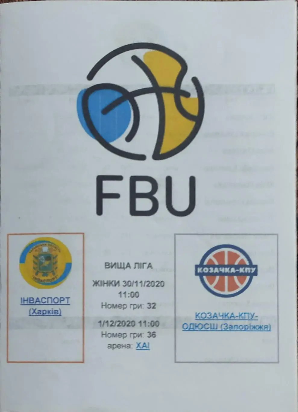 Инваспорт Харьков-Козачка Запорожье.30.11-1.12.2020.Высшая лига Украины.Женщины.