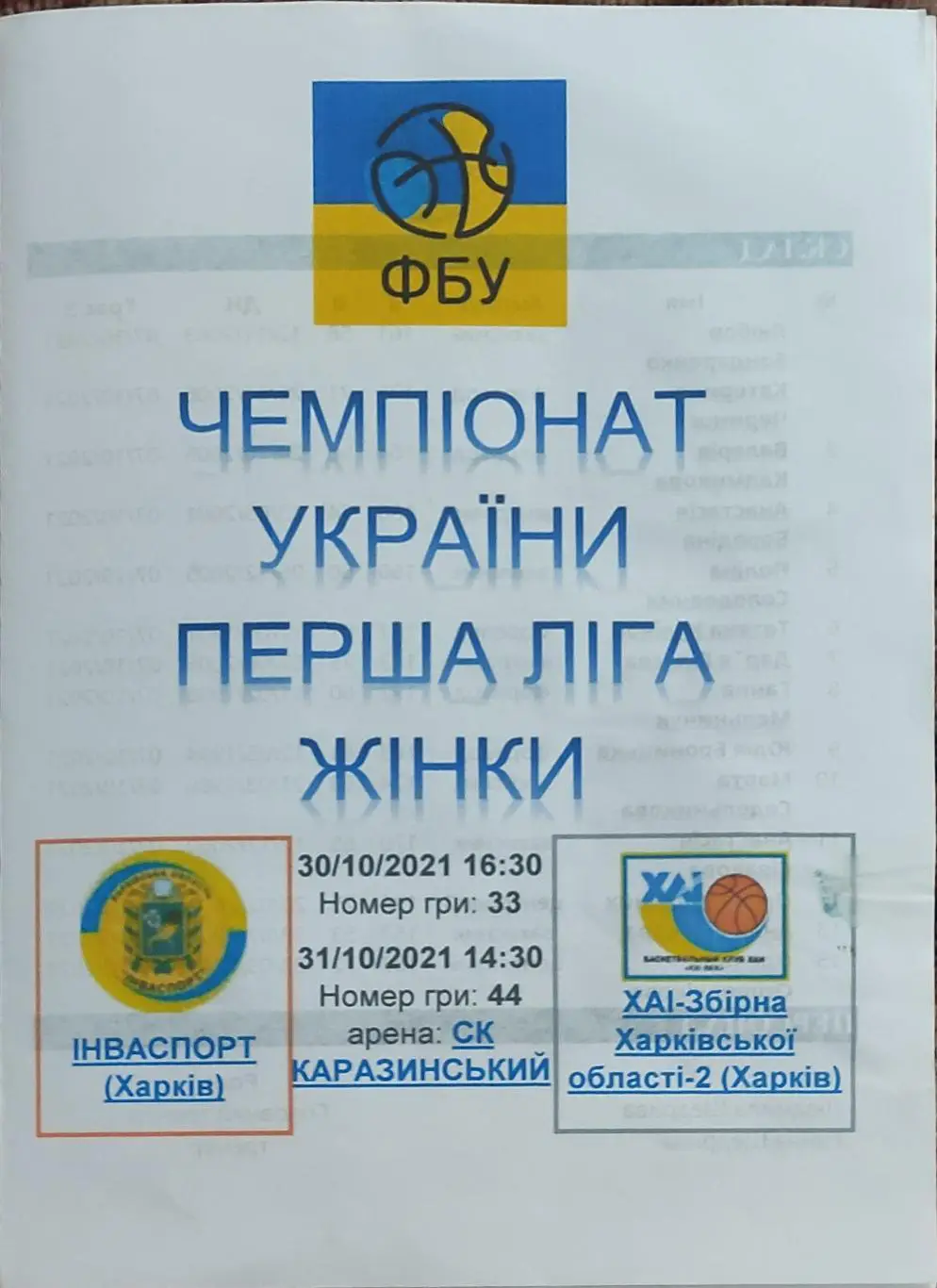 Инваспорт Харьков -ХАИ-2 Харьков.30-31.10.2021.1 лига Украины.Женщины.