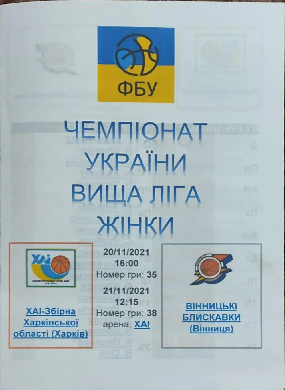 ХАИ Харьков -БК Винница.20-21.11.2021.Высшая лига Украины.Женщины.