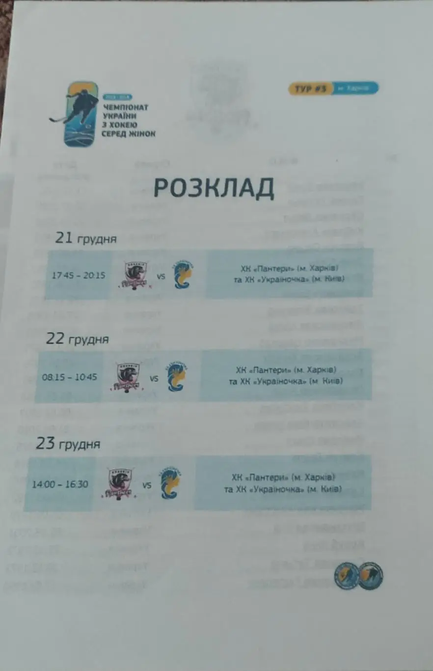 ХК Пантеры Харьков -Украиночка Киев.21-23.12.2018.Чемпионат Украины.Женщины.