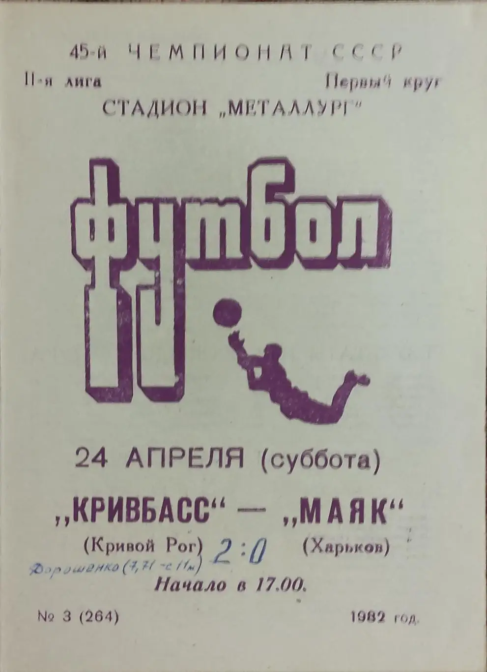 Кривбасс Кривой Рог -Маяк Харьков.24.04.1982.2 лига.