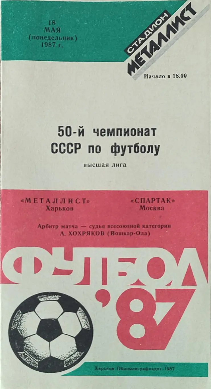 Металлист Харьков-Спартак Москва.18.05.1987.