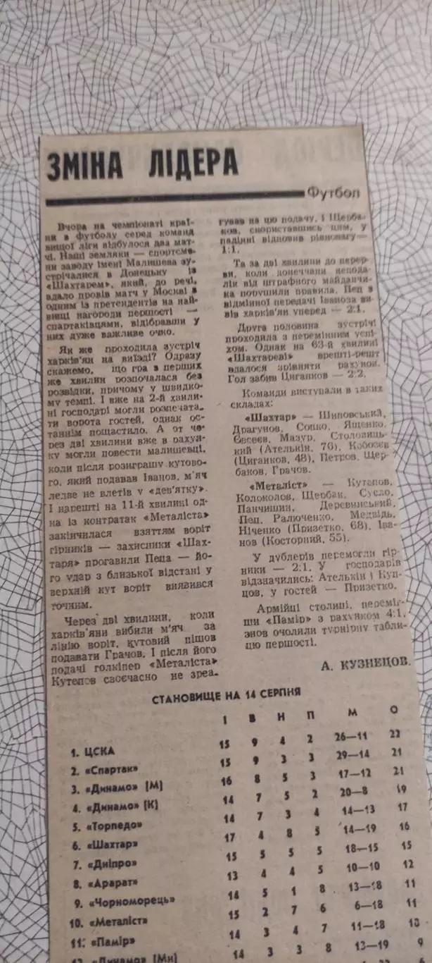 Шахтер Донецк-Металлист Харьков.13.08.1990.Отчет о матче.