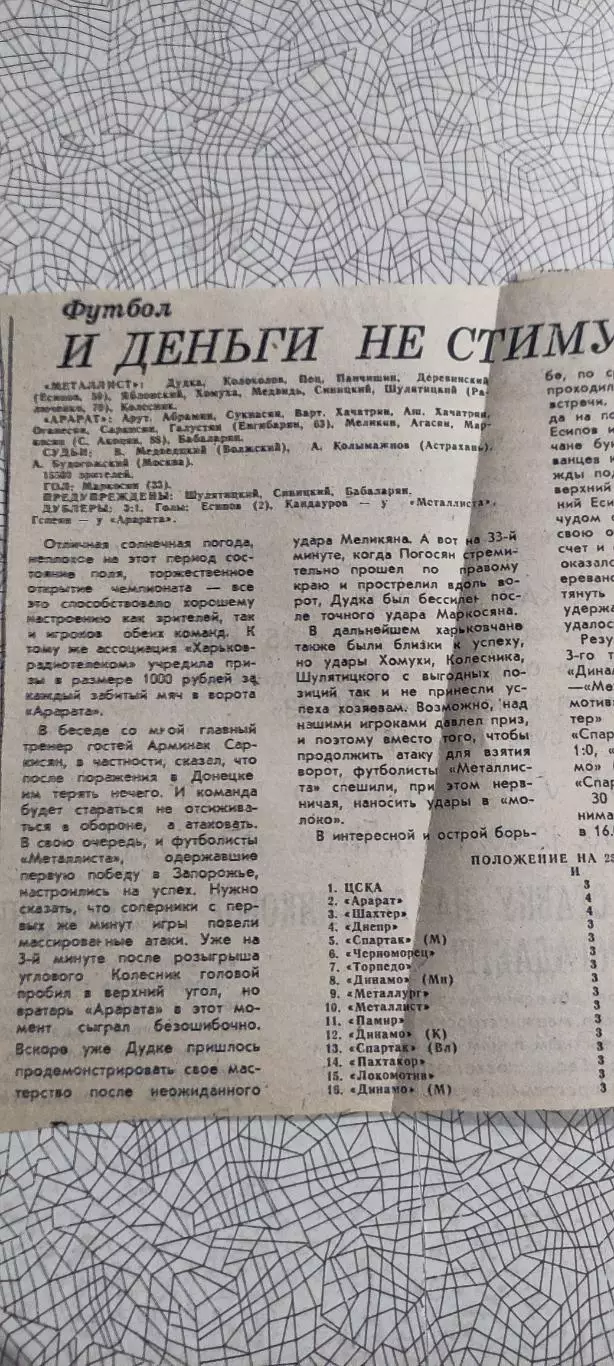 Металлист Харьков-Арарат Ереван.23.03.1991.Отчет о матче.