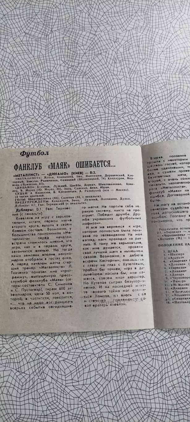 Металлист Харьков-Динамо Киев.27.06.1991.Отчет о матче.