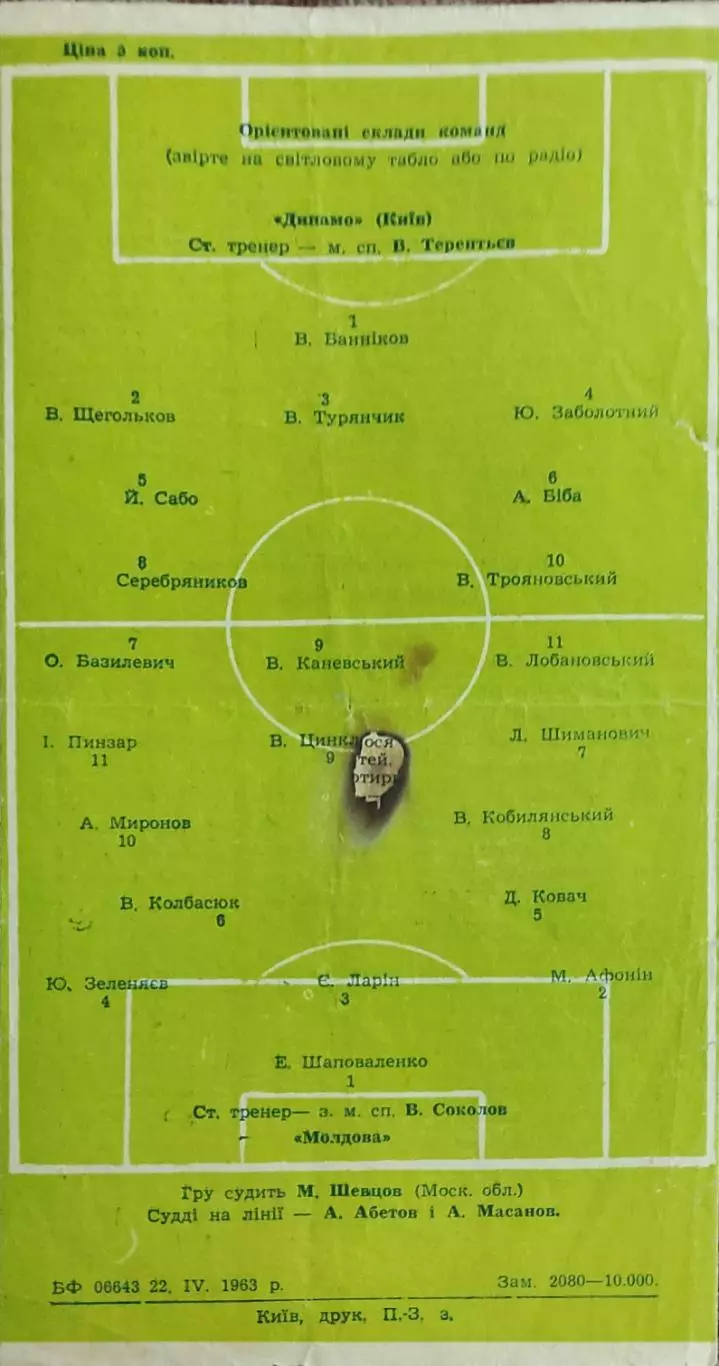 Динамо Киев-Молдова Кишинев.25.04.1963.Чемпионат СССР. 1